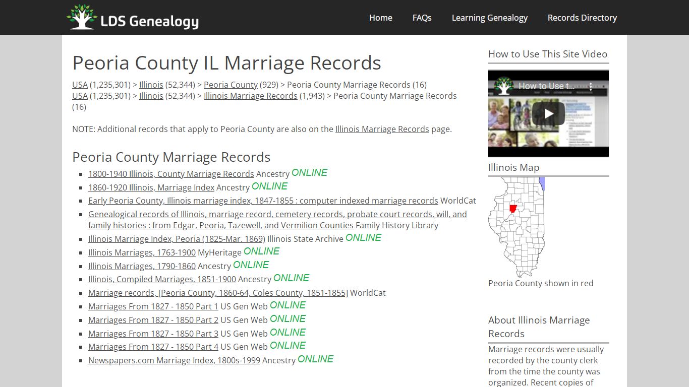 Peoria County IL Marriage Records - LDS Genealogy